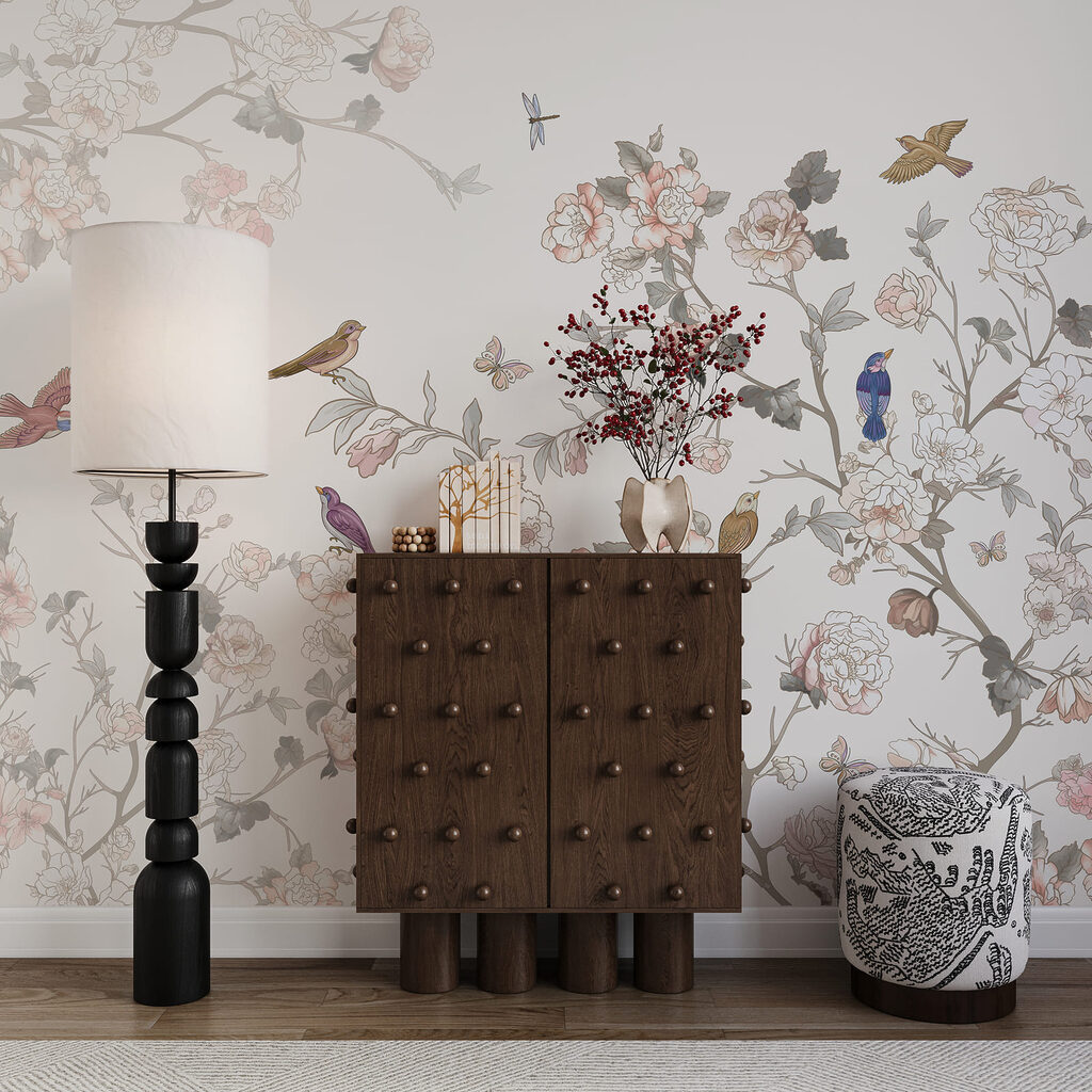 Bloemenschilderij met kleurrijke vogels — interieur 2