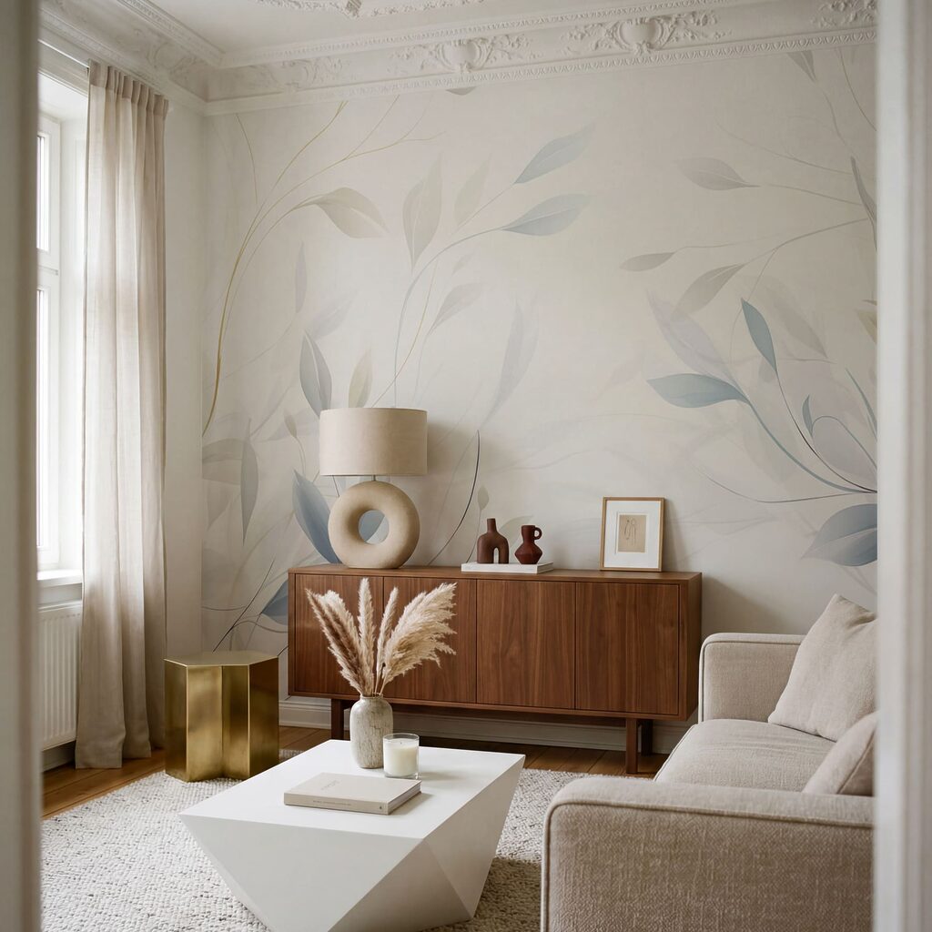 Witte achtergrond met bladeren — interieur 2