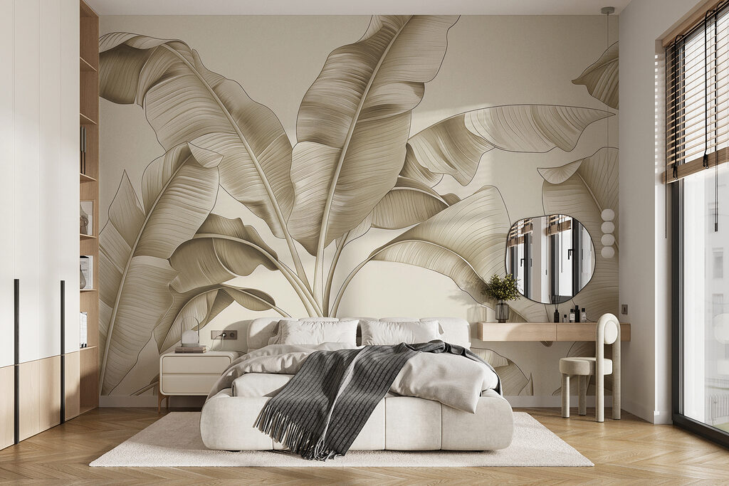 Elegante bladeren in neutrale tinten in een interieur