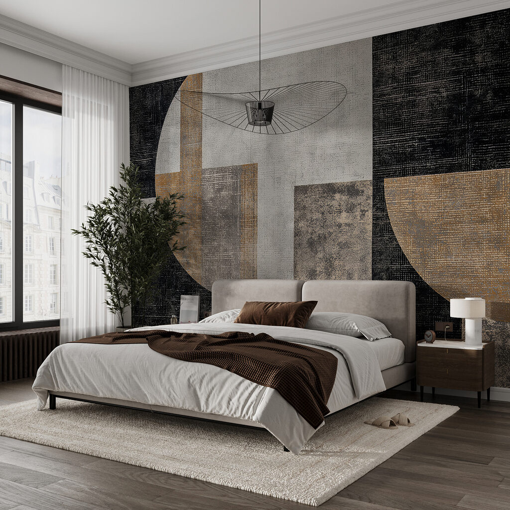 Abstracte vormen in ingetogen tinten in een interieur