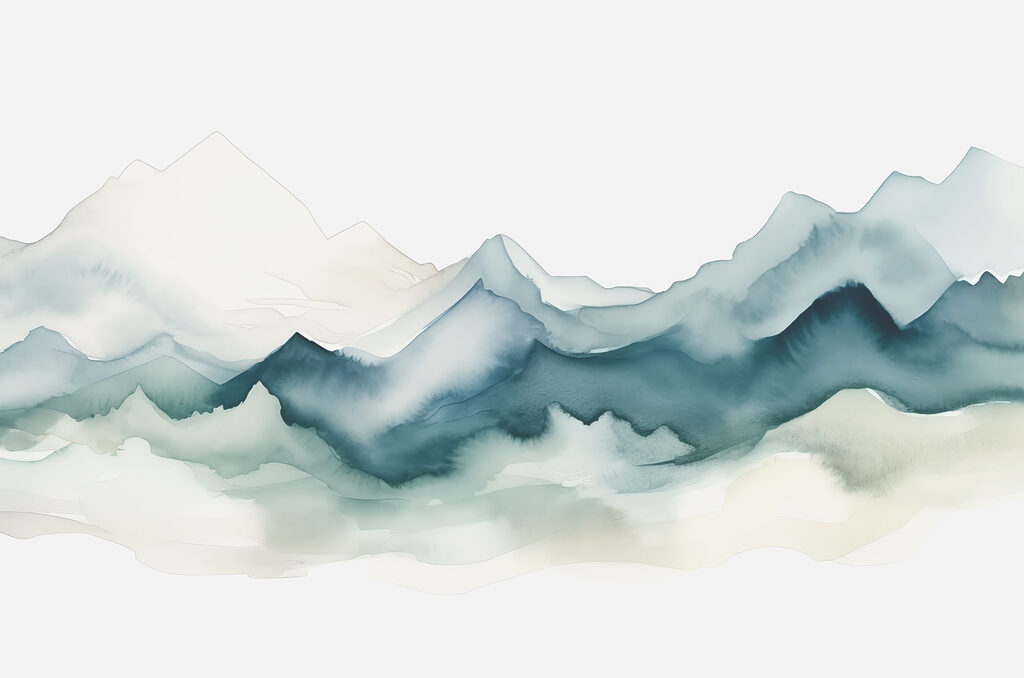 Blauwe bergen in aquarel — volledig ontwerp