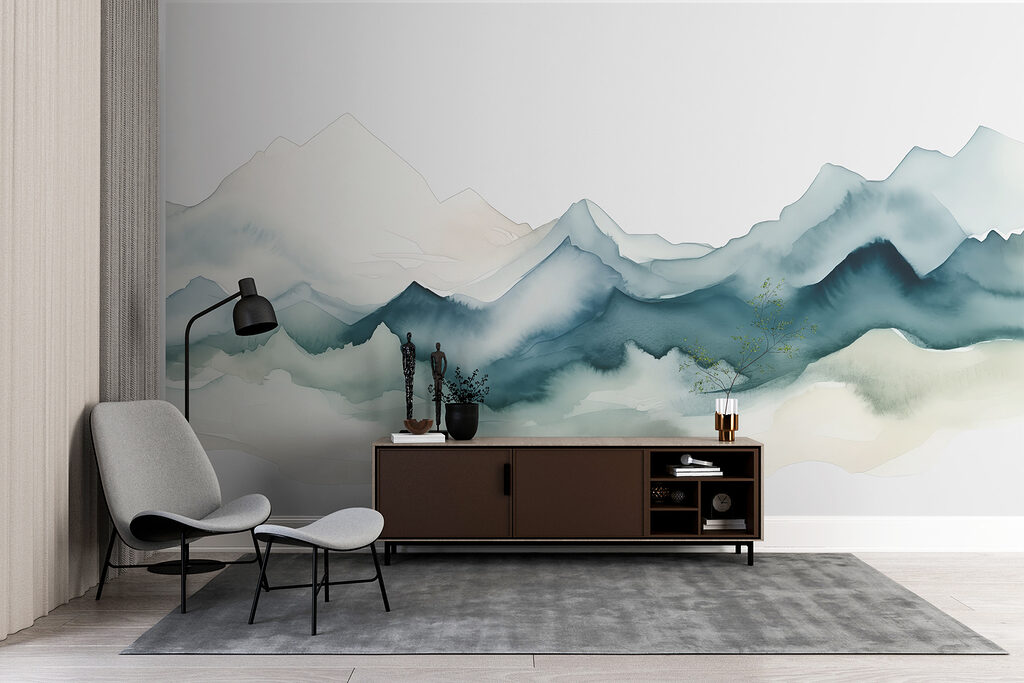Blauwe bergen in aquarel — interieur 2