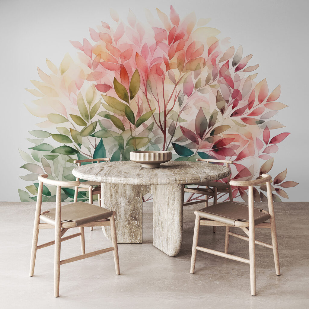Roze bladeren boven groentinten — interieur 1