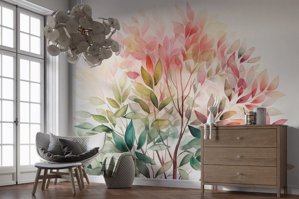 Roze bladeren boven groentinten — interieur 2