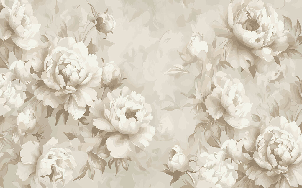 Witte bloementakken op zandkleur — volledig ontwerp