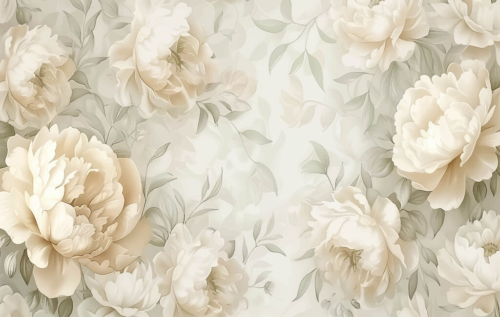 Pioenen als lichte bloemenprint — volledig ontwerp