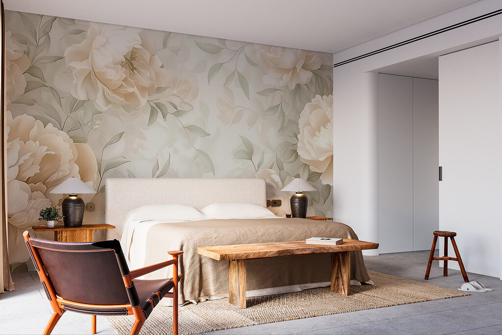 Pioenen als lichte bloemenprint — interieur 2