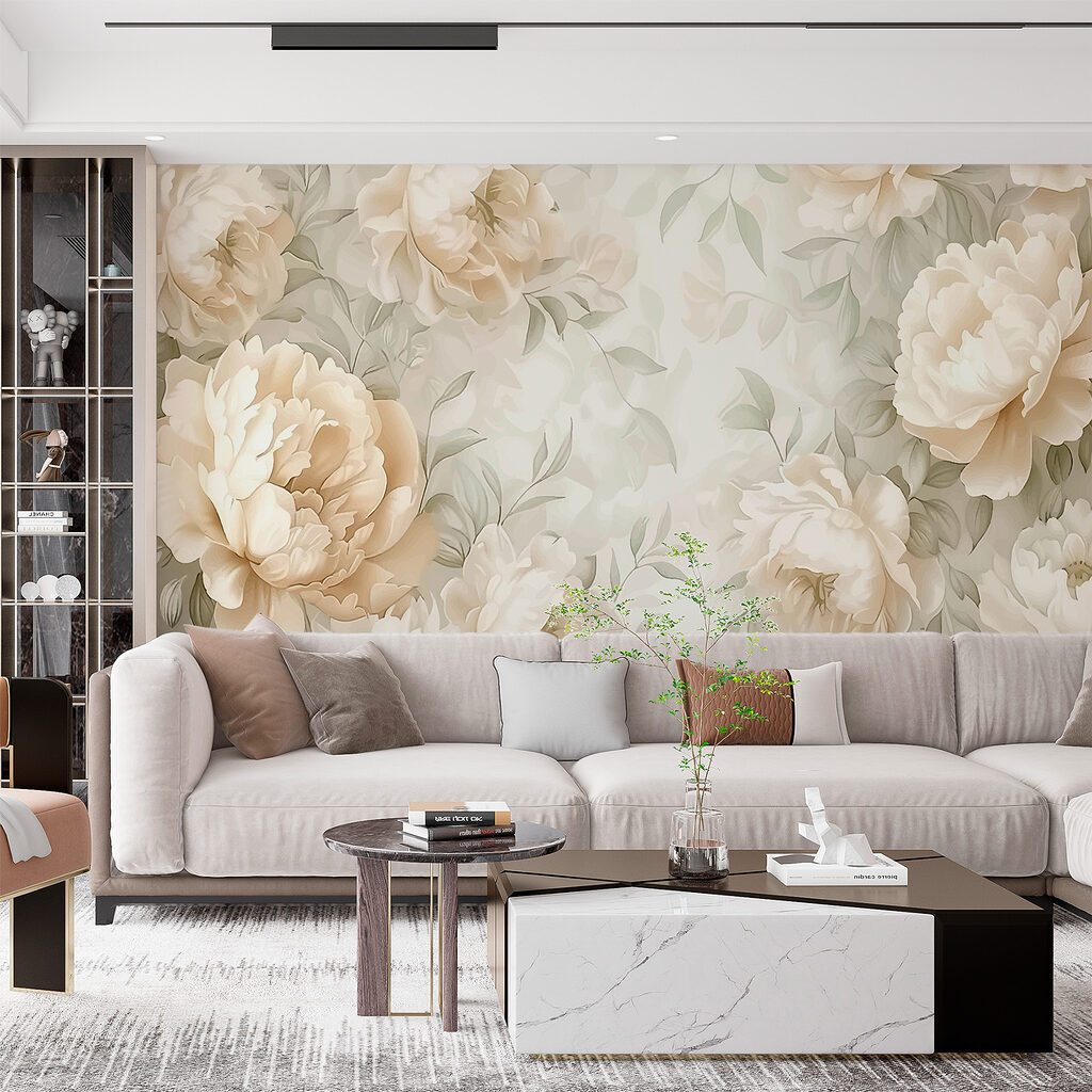 Pioenen als lichte bloemenprint — interieur 3