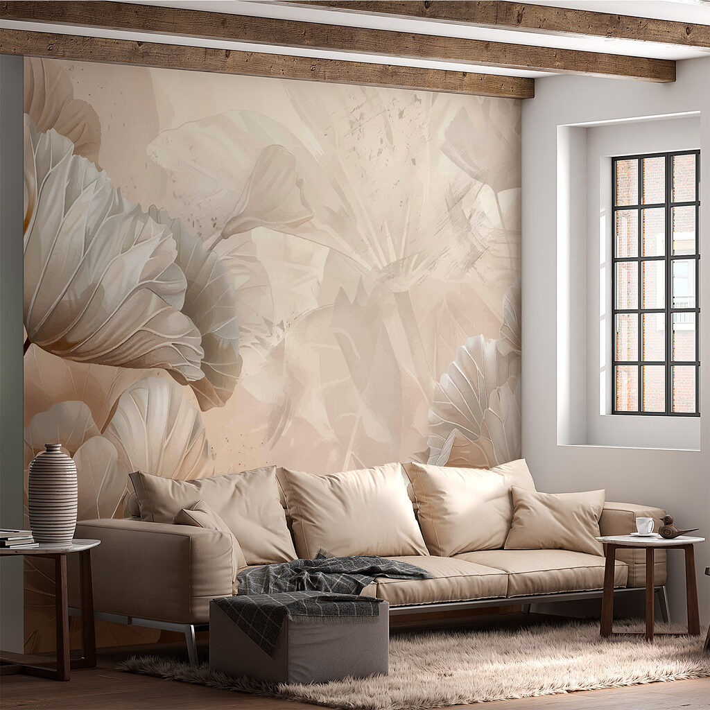 Fijne blaadjes in zachte tinten in een interieur