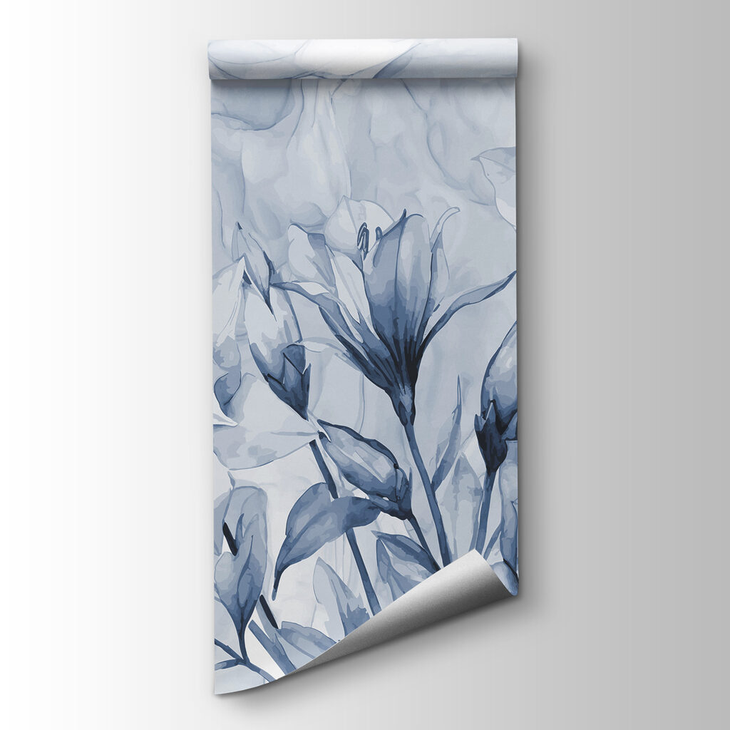 Blauwe bloemen boven marmerlijnen — productweergave