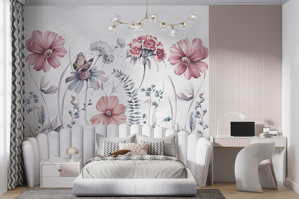 Roze veldbloemen met vlinder — interieur 2