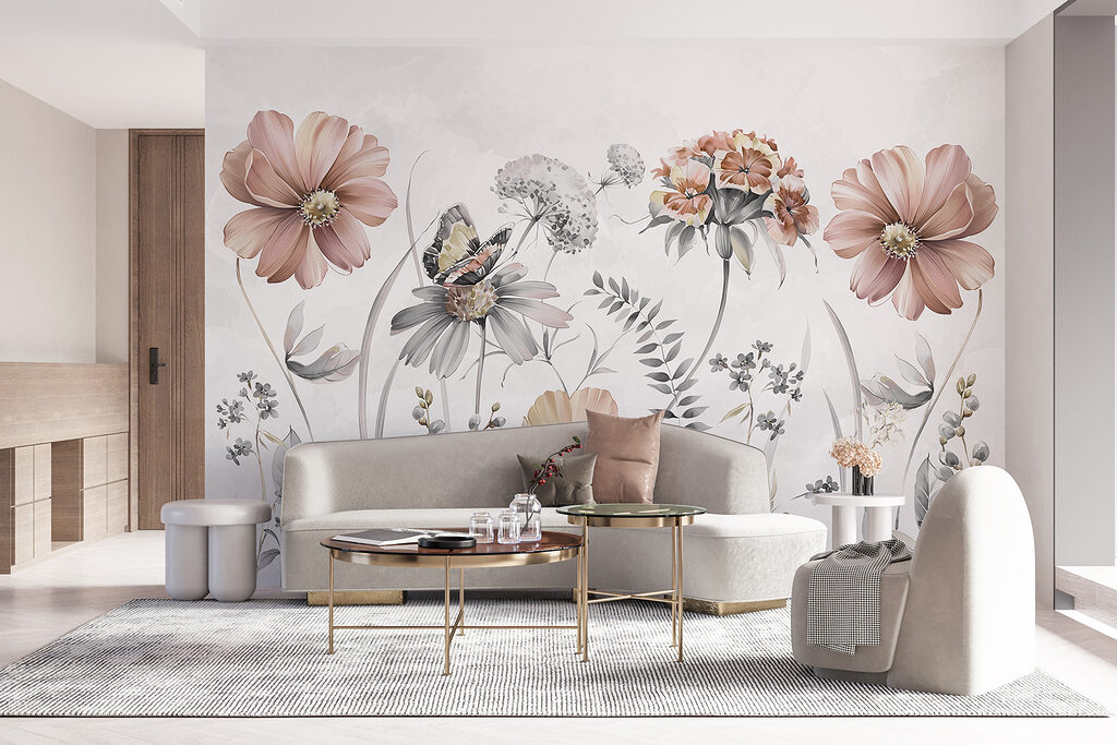 Verfijnde bloemen die dansen in zachte kleuren — interieur 3