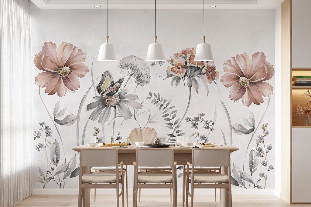 Verfijnde bloemen die dansen in zachte kleuren — interieur 4