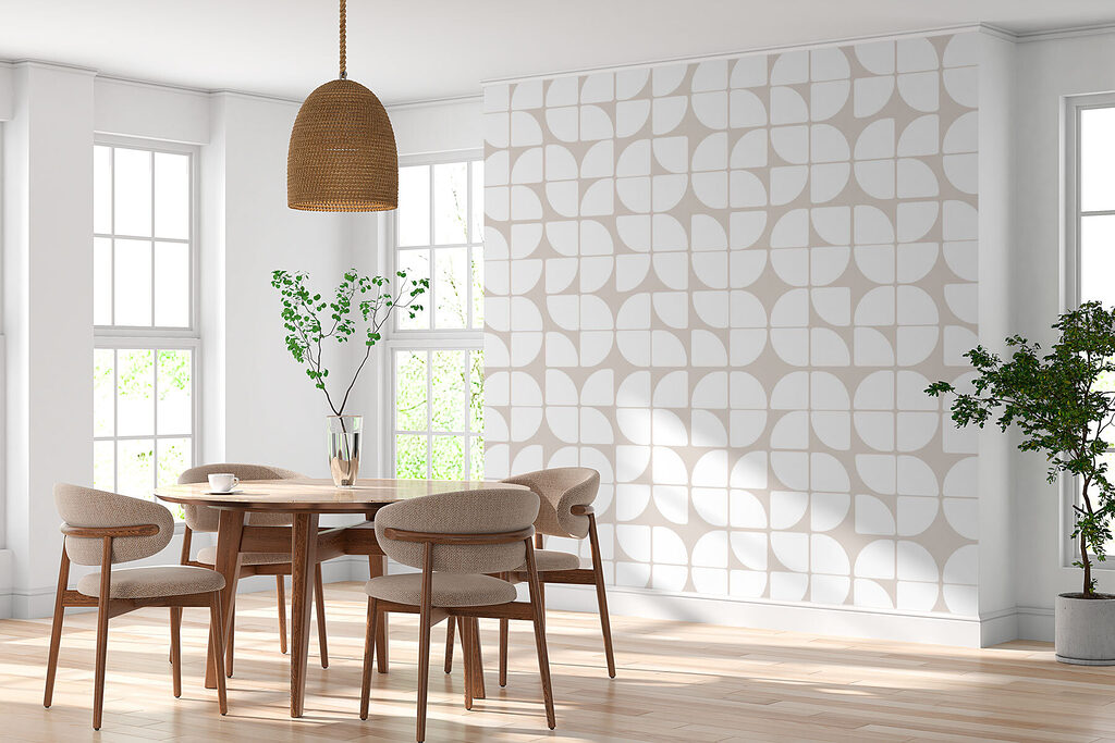 Een patroon van cirkels en lijnen in een interieur