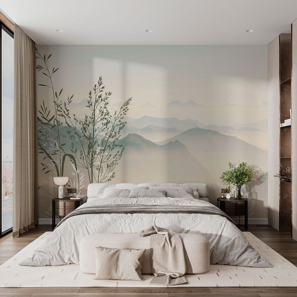 Een landschap met bergen en bomen — interieur 1