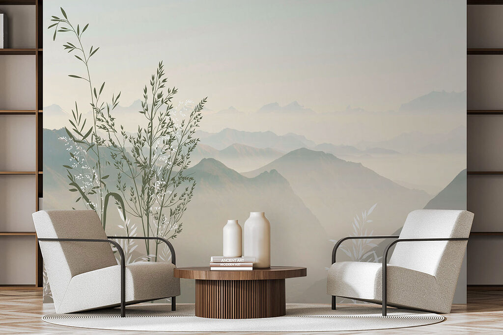 Een landschap met bergen en bomen — interieur 2