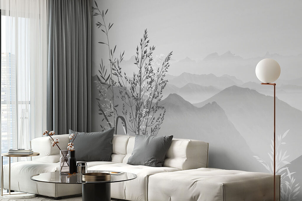 Een landschap met bergen en planten — interieur 1