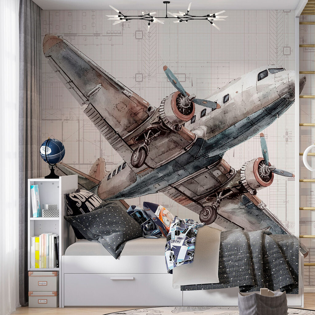 Oud vliegtuig op tekenpapier — interieur 2