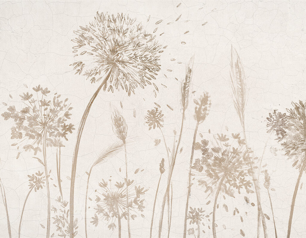 Tekening van paardenbloemen en tarwe — volledig ontwerp