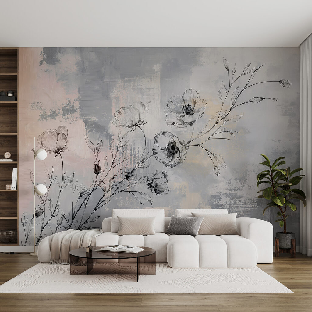 Bloemtwijgen voor grijze verfvakken — interieur 2
