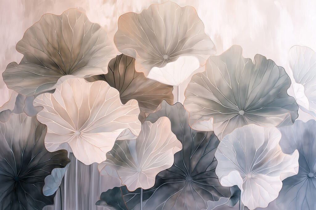 Grote bloemen in grijsroze — volledig ontwerp