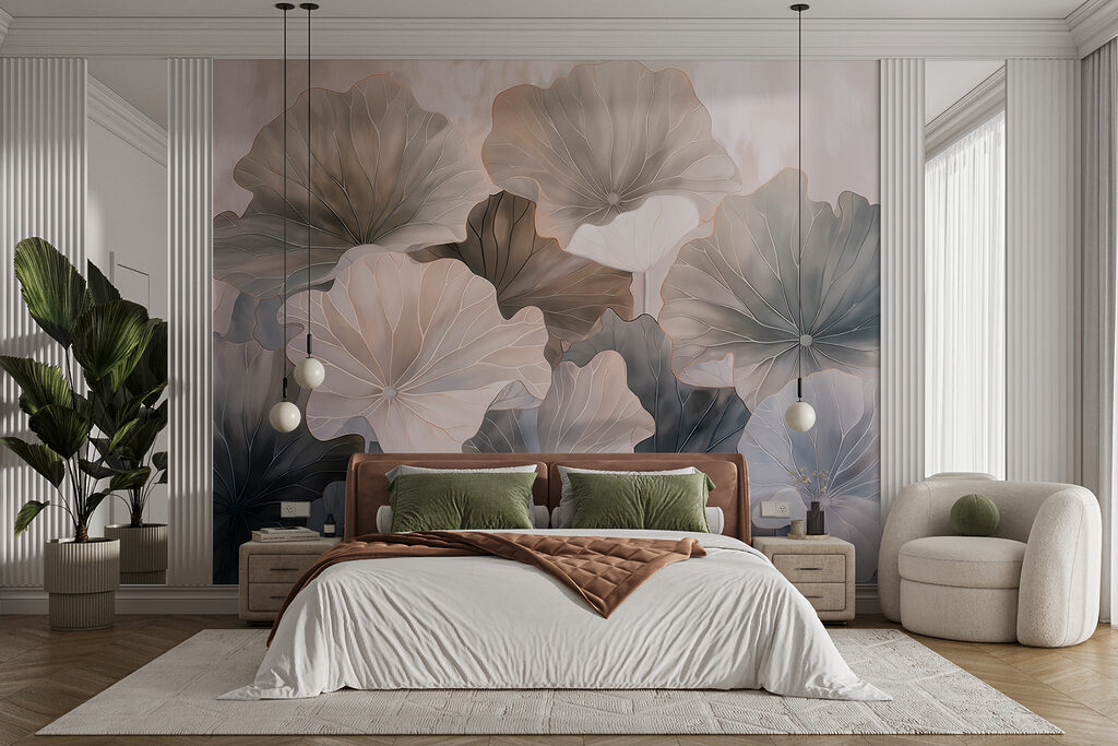 Grote bloemen in grijsroze — interieur 1