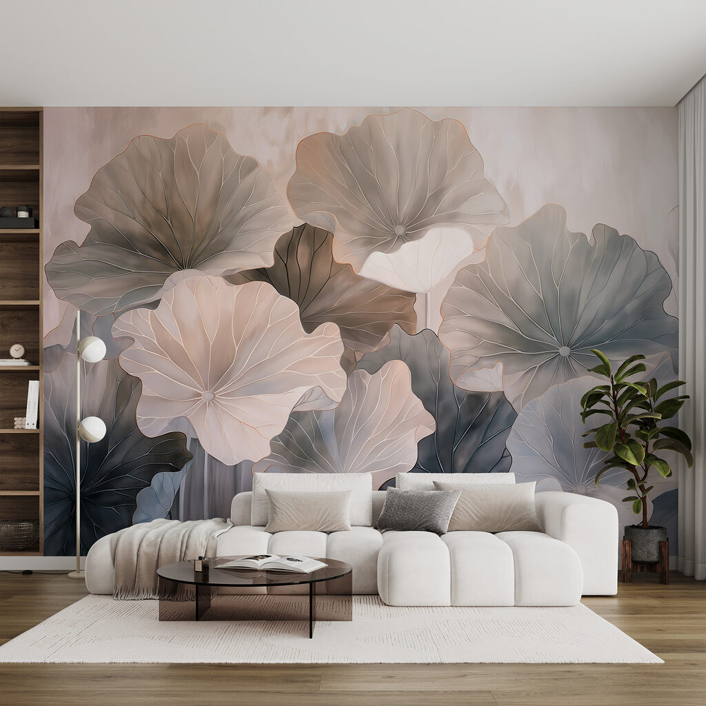Grote bloemen in grijsroze — interieur 2