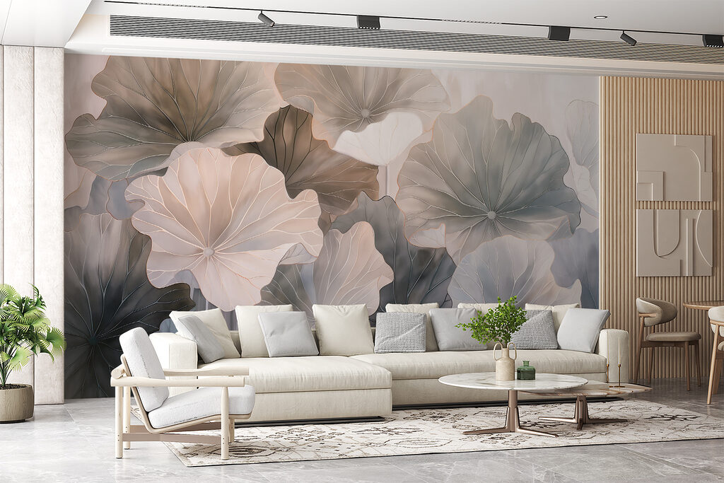 Grote bloemen in grijsroze — interieur 3