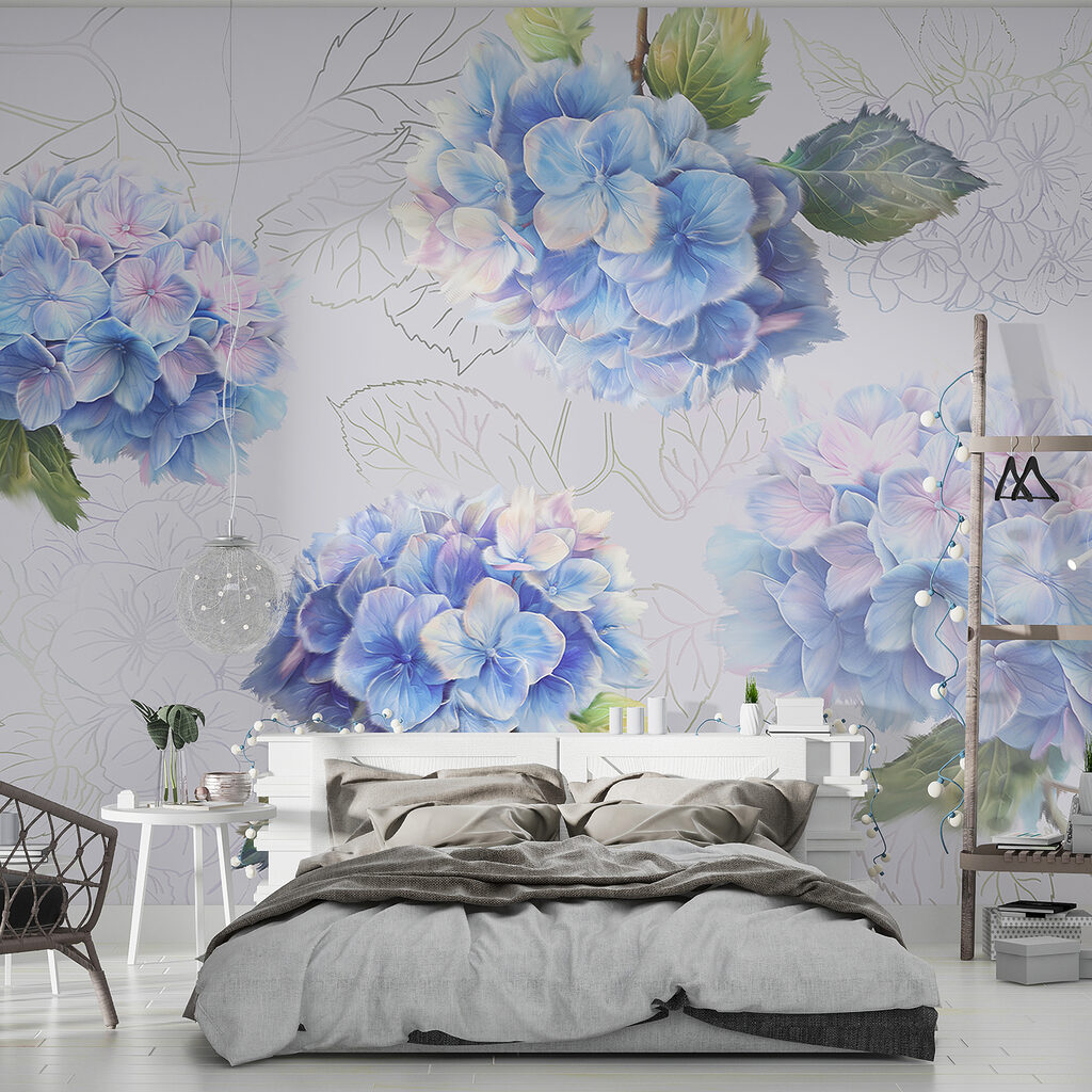 Tere blauwe hortensia’s in bloei in een interieur