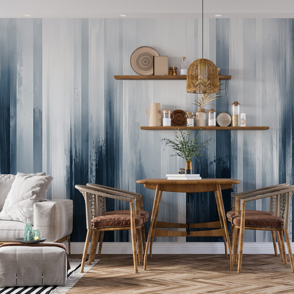 Abstracte blauw- en wittinten in een interieur