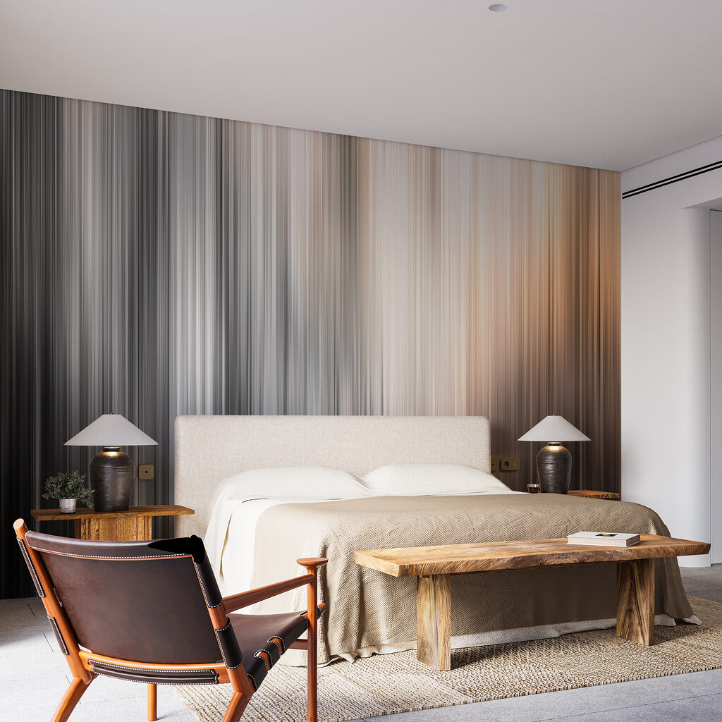 Fijne lichtstrepen boven zwart — interieur 1
