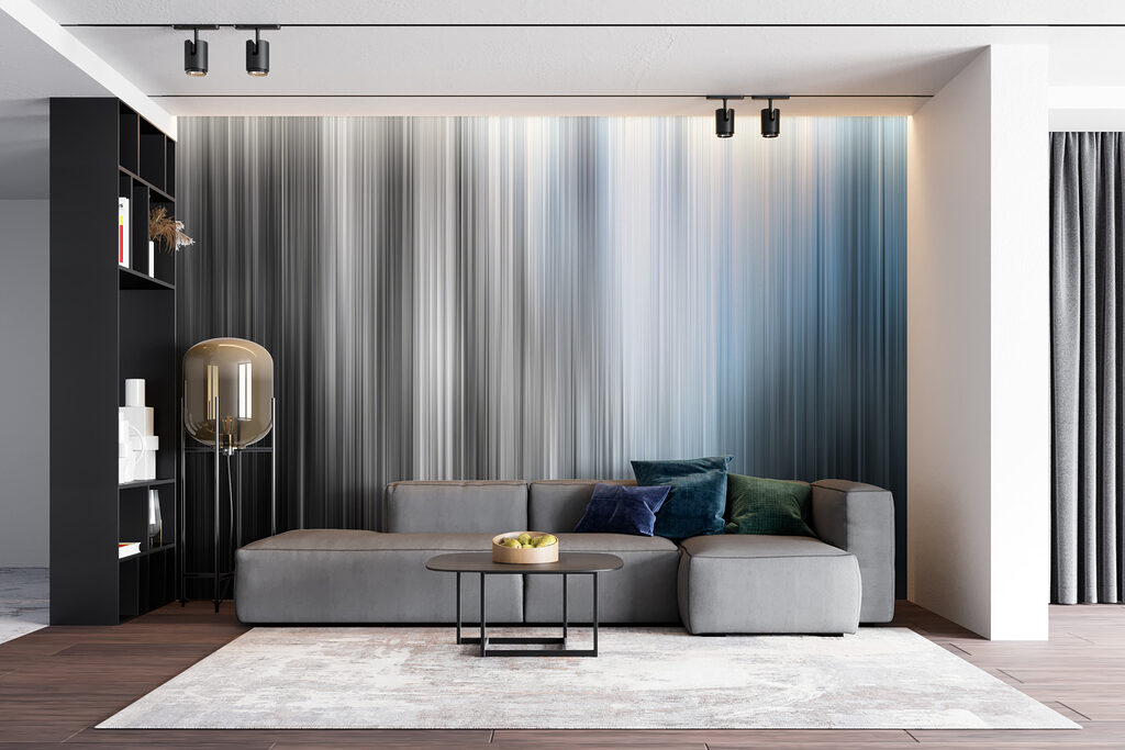 Blauwe lichtstrepen vloeien neer — interieur 3