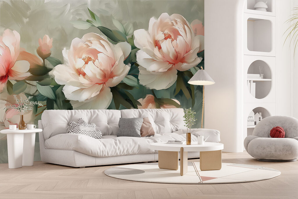 Roze pioenen op zachtgroen — interieur 3