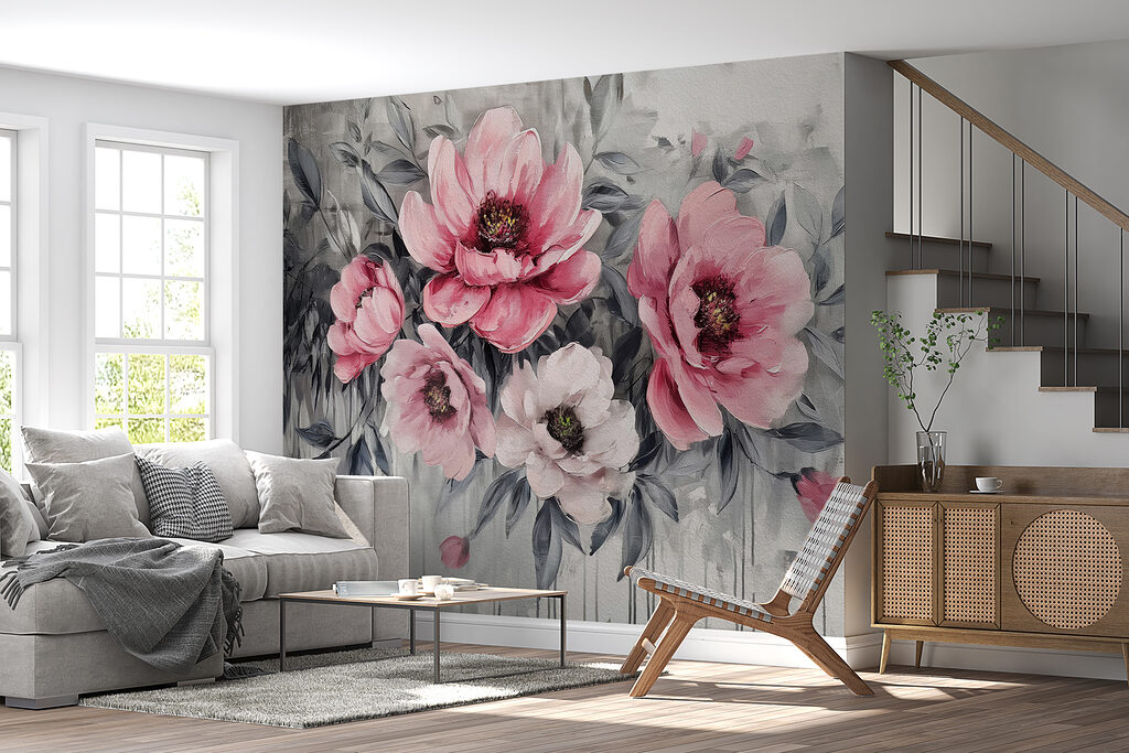 Roze bloemen boven verfdruppels — interieur 3