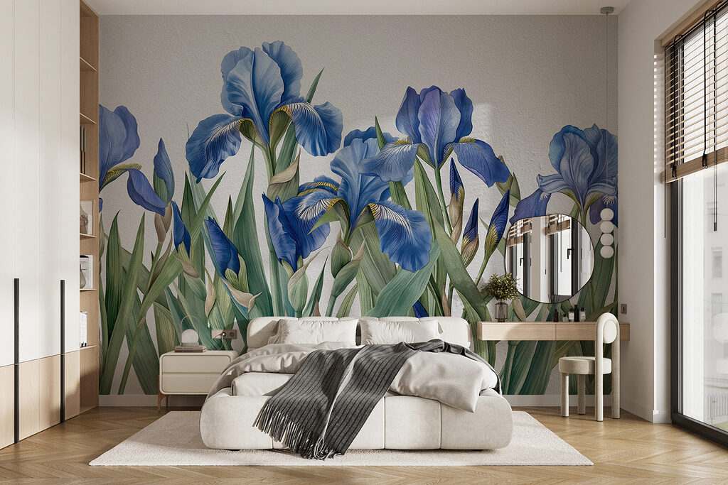 Blauwe irissen in rijen — interieur 1