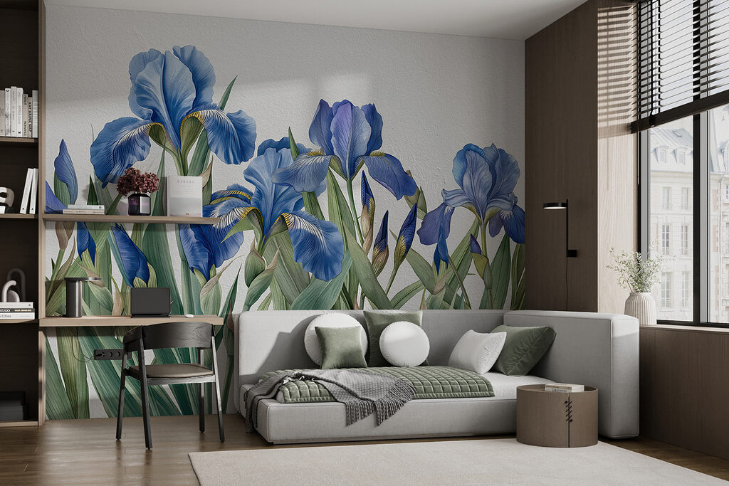 Blauwe irissen in rijen — interieur 2