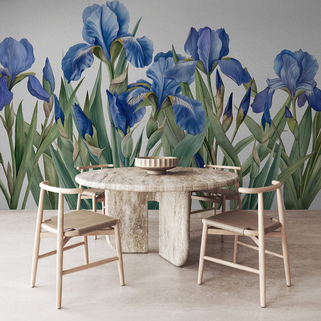 Blauwe irissen in rijen — interieur 3