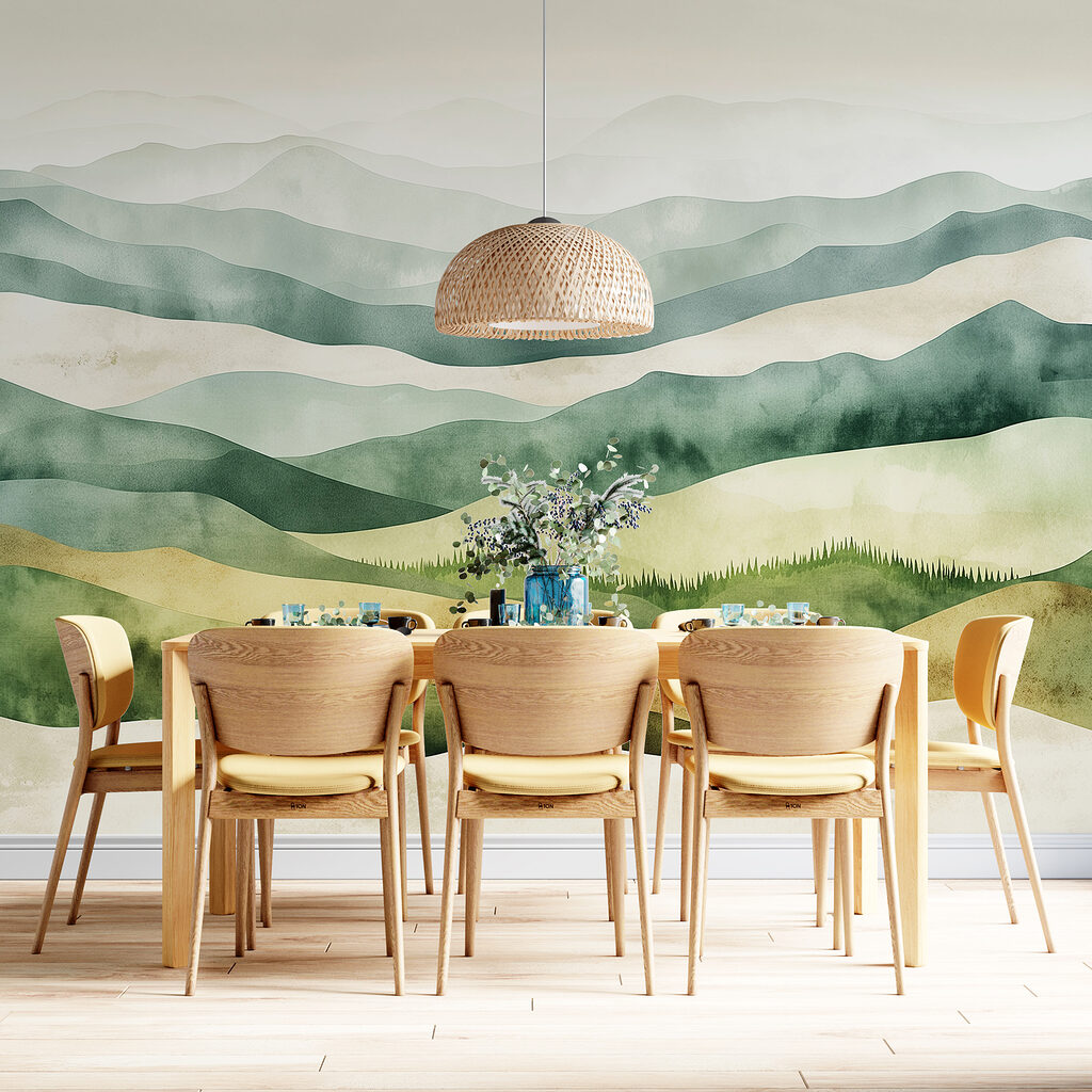 Groene heuvelbanden in waterverf — interieur 2