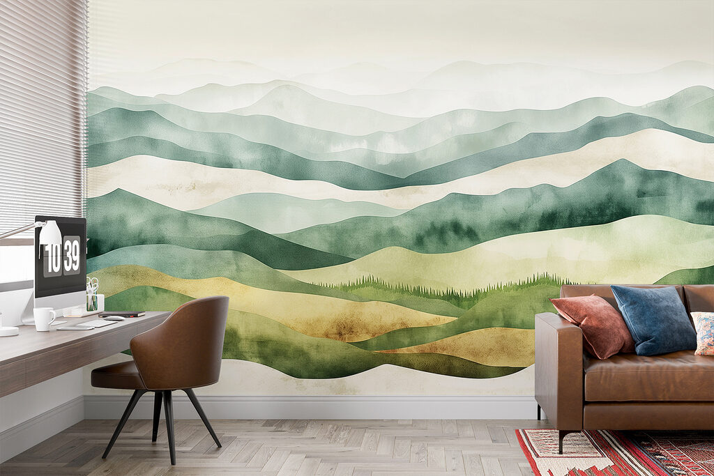 Groene heuvelbanden in waterverf — interieur 4