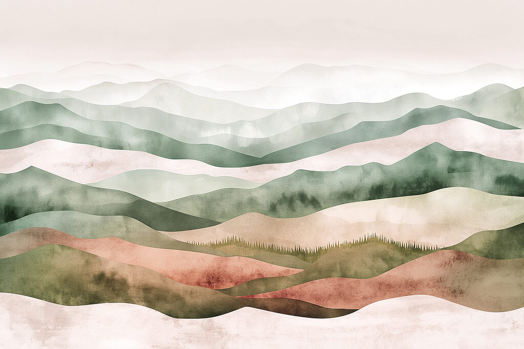 Landschap van heuvels met bomen — volledig ontwerp