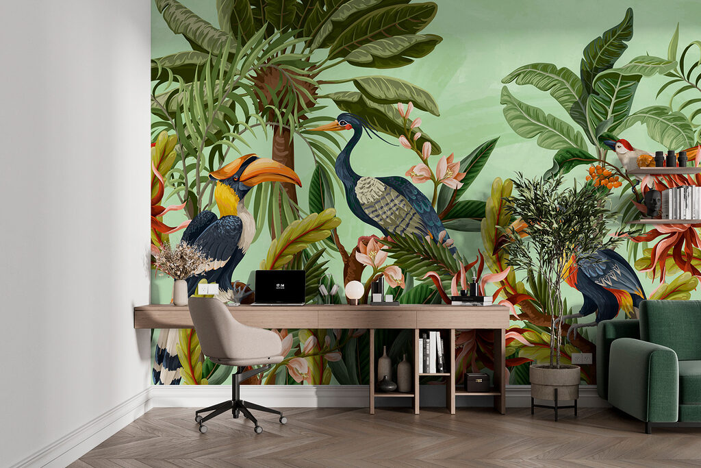 Toekans tussen kleurige bloemen — interieur 1