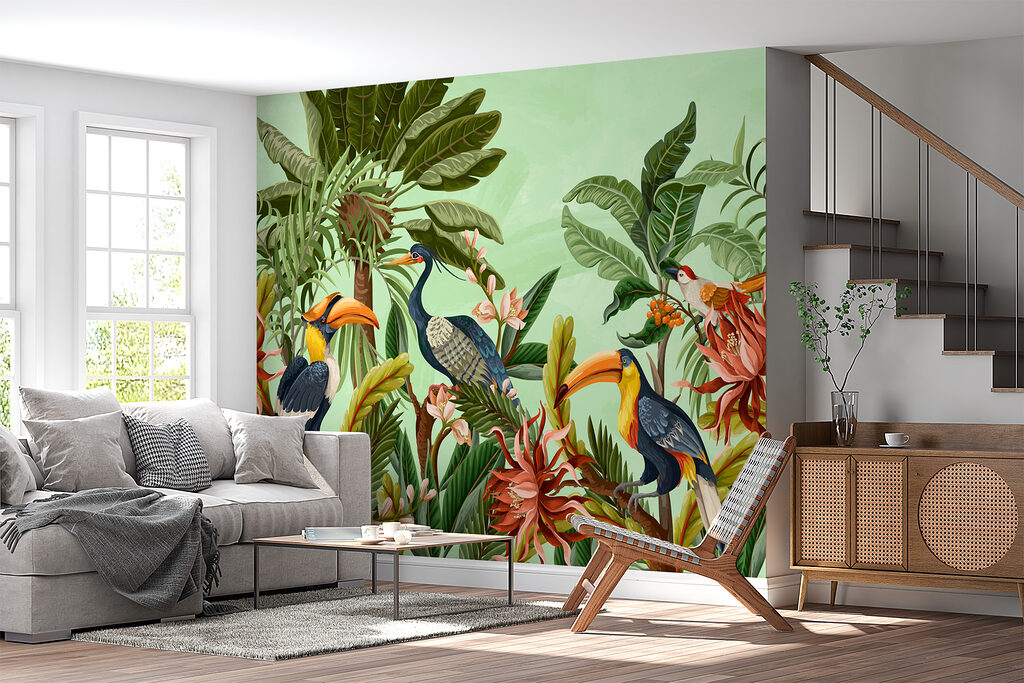 Toekans tussen kleurige bloemen — interieur 2