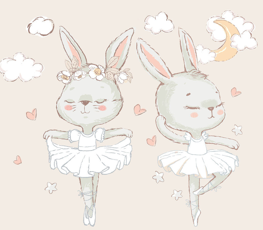 Twee konijntjes als ballerina's — volledig ontwerp