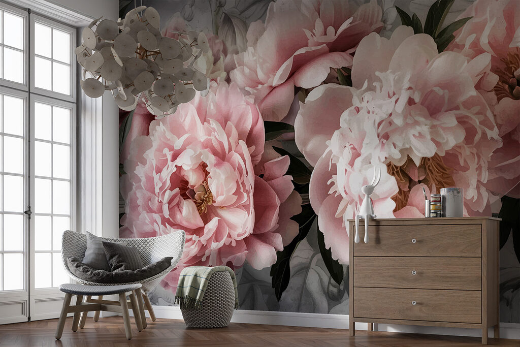 Roze bloemen op donkergroen — interieur 2