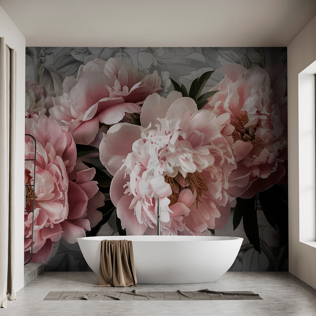Roze bloemen op donkergroen — interieur 3