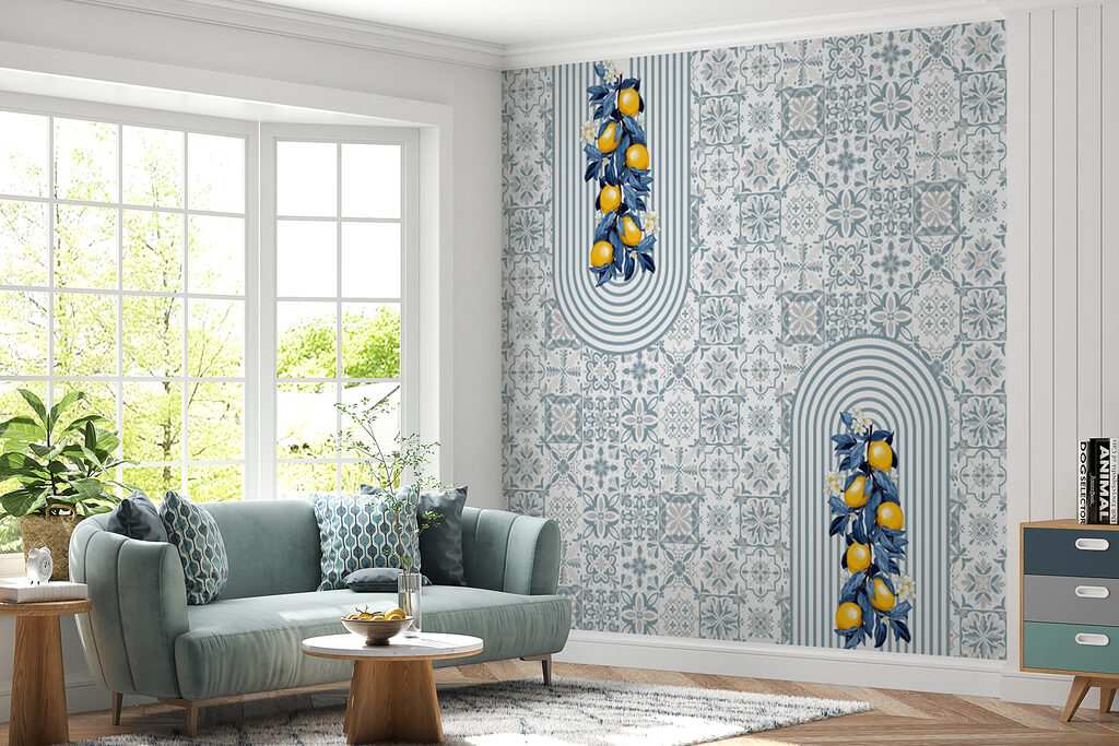 Citroenen tussen blauwe tegelprints — interieur 2
