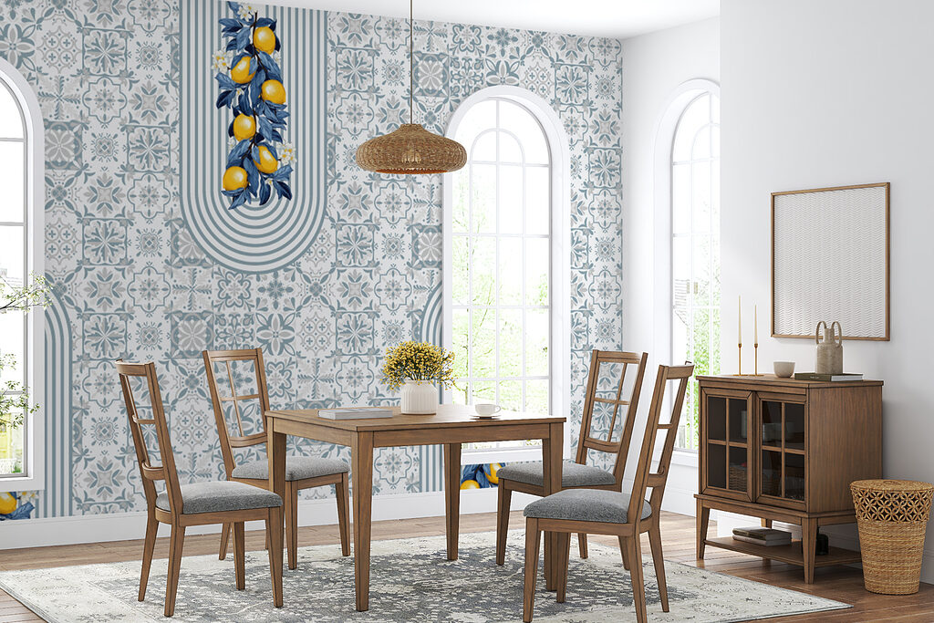Citroenen tussen blauwe tegelprints — interieur 4