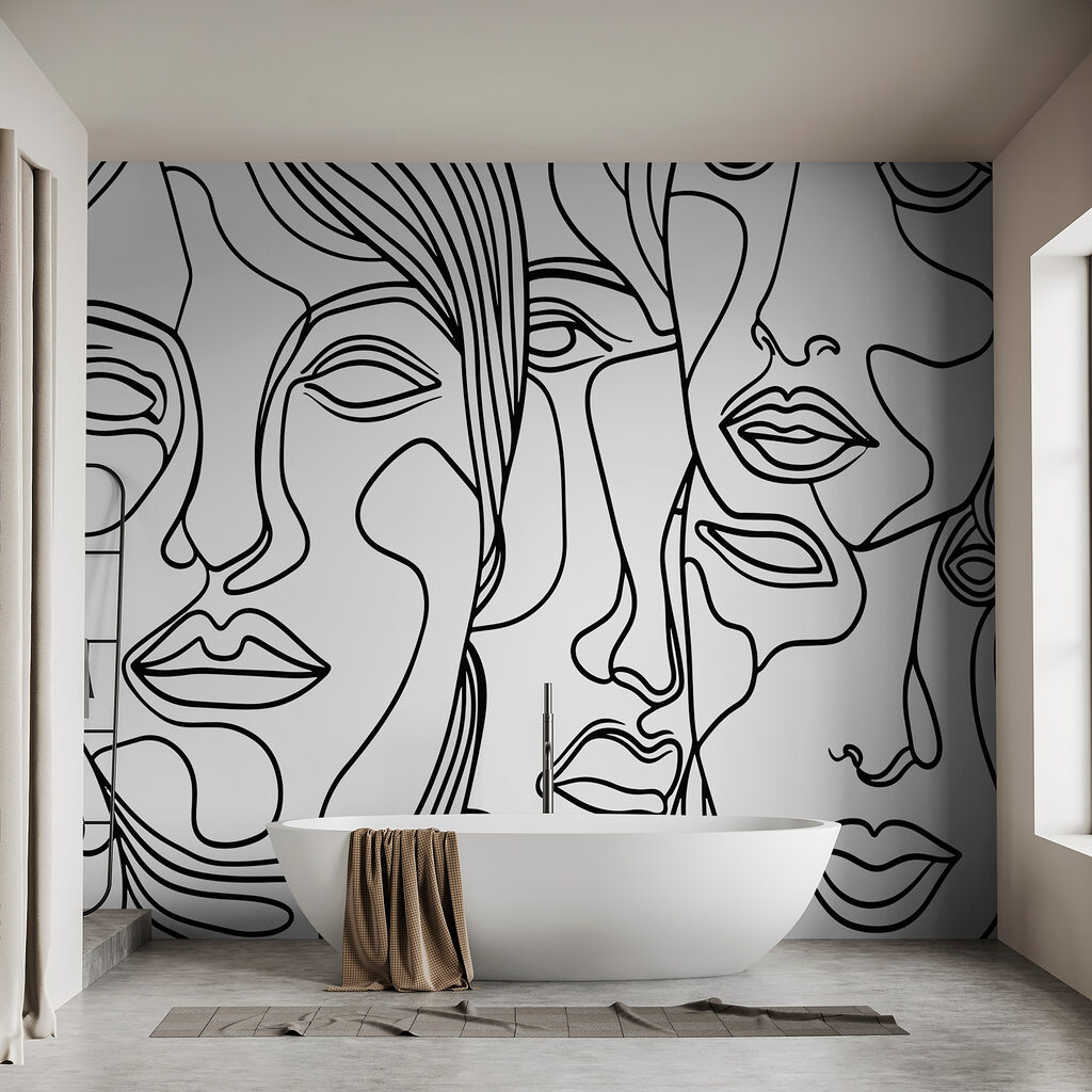 Gezichten in vloeiende lijnkunst — interieur 2