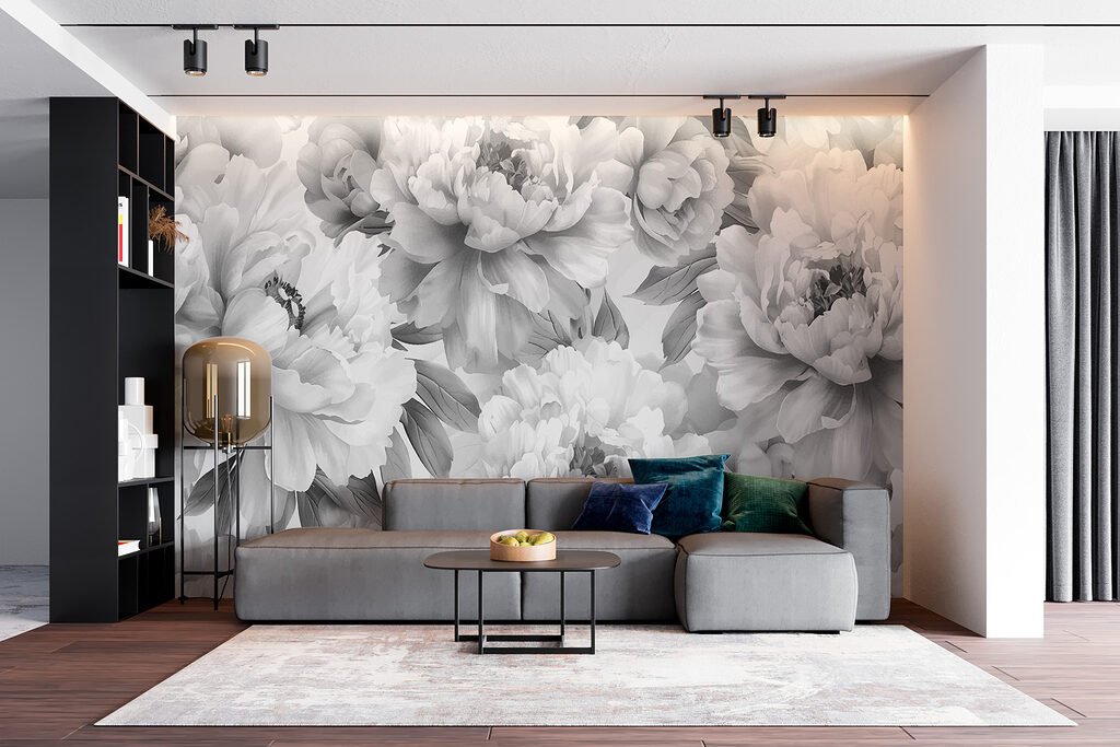 Pioenentuin in witte tinten — interieur 1