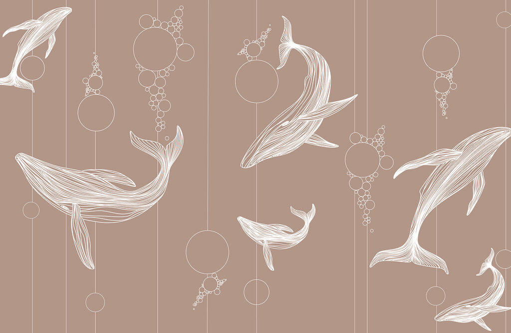Witte walvissen op taupe — volledig ontwerp